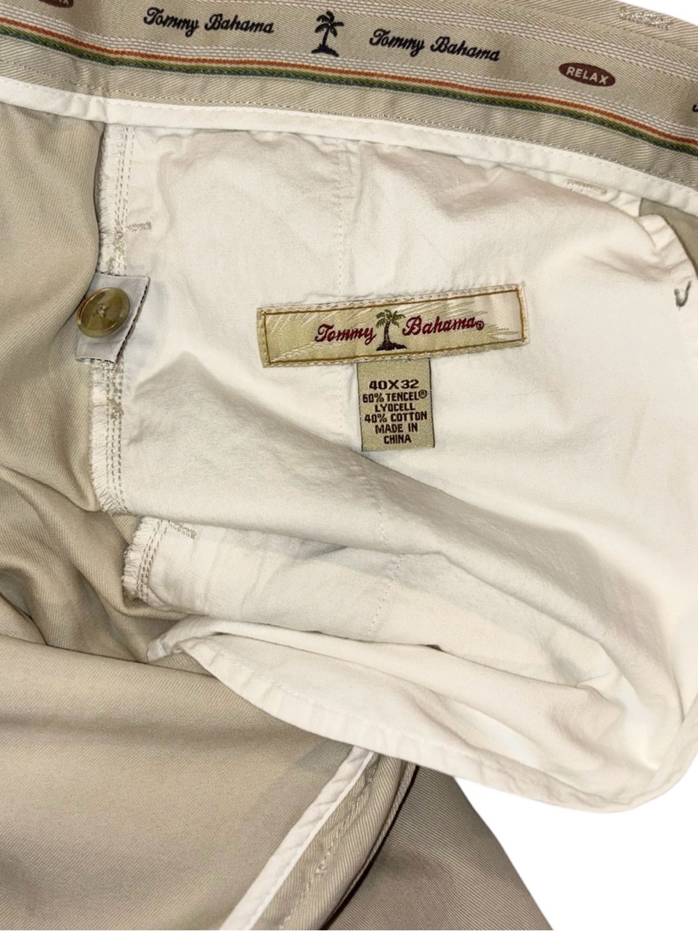 NWT Tommy Bahama Beige Chino Pants Nine Iron Cotton Tencel Golf Flat Front 40x32 - Picture 6 of 12